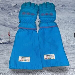 L-Bow Kids Long Gauntlet Gloves 4-6X Blue Red Thinsulate 40g Winter Snow Ski EUC